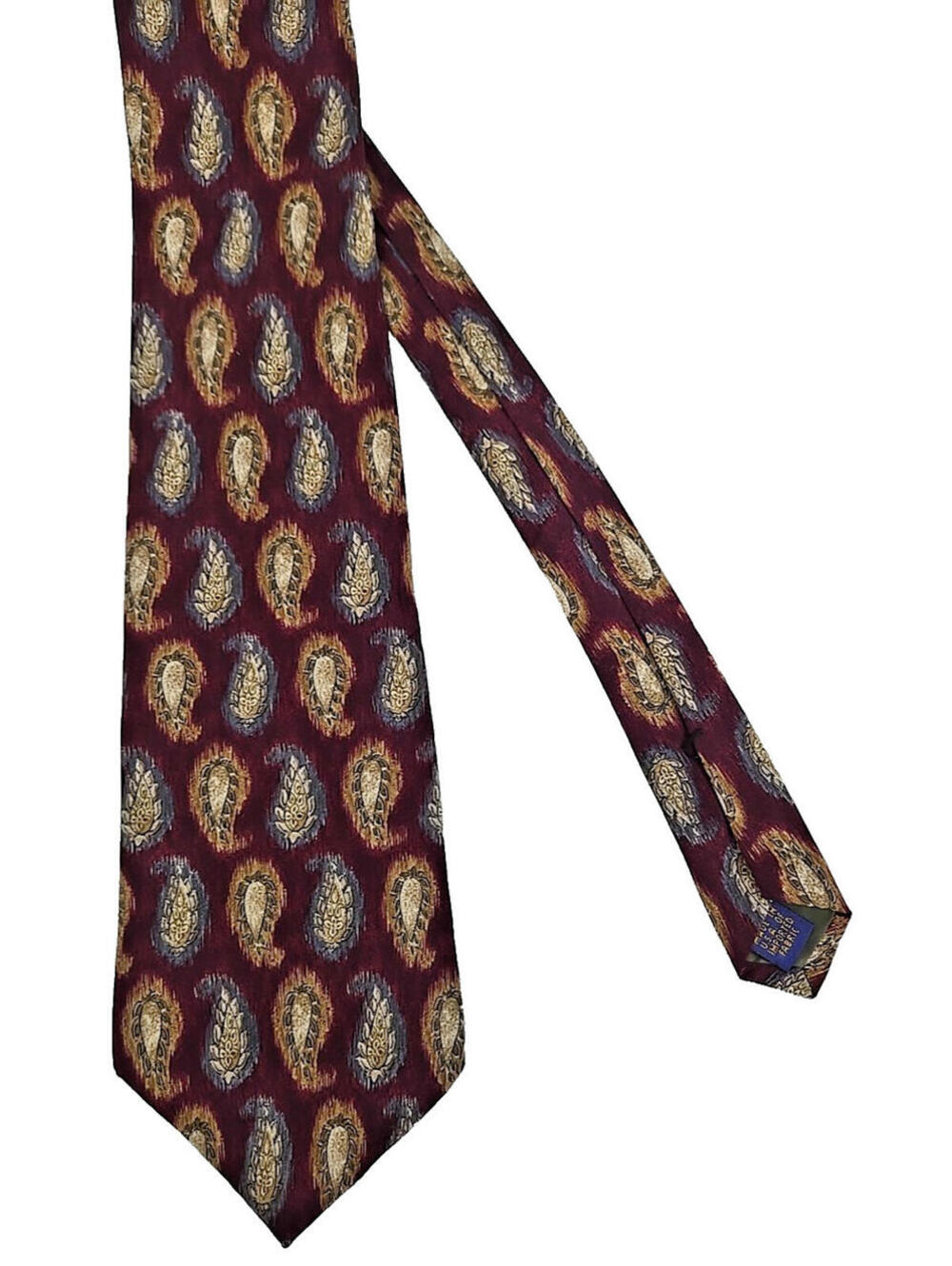 Chaps by Ralph Lauren 100% Silk Navy Burgandy Paisley Pattern Neck Tie US Made